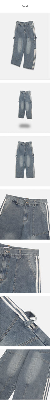 [F/W] Track line double pocket denim pants