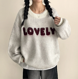 Mona Lovely Lettering Embroidery Loose Fit Round Knit