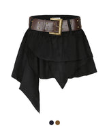 Metal Belt Layered Uneven Skirt