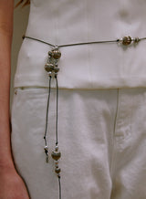 Shell Leather String Belt (Black)