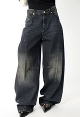 devil black over denim pants