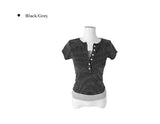 26SS★ [MADE] Momin Stripe Color Matching Button Layered Slim Short Sleeve T-Shirt