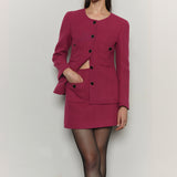 Wool Blended Diagonal Herringbone Tweed Jacket _ Pink