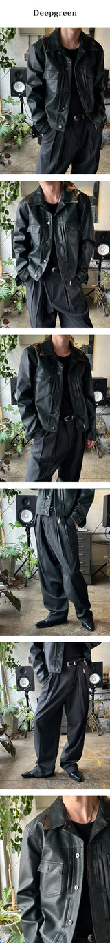 [F/W] ピンタックレザートラッカージャケット(3color)