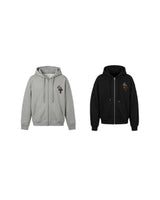CN leopard patch hooded zip-up
