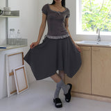 Fabel Ribbon Strap Unbalanced Cutting Midi Skirt