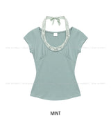 Sina Lace Strap Halter Short Sleeve