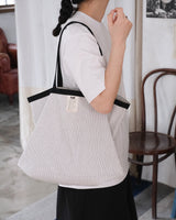 ピンストライプショッパーバッグ Ivory