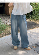 サマーピンタックウォッシュドワイドデニムパンツ