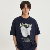 マルチーズイラストレーションハーフスリーブTシャツ