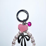 [YENA] Pink ribbon pearl keychain