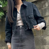 ブラックルーズフィットクロップドデニムジャケット code 20003