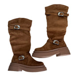 Amber Trail Buckle Belt Suede Long Boots (2 colors)