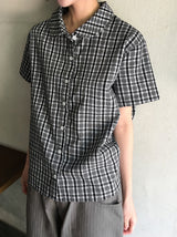 26SS★ [BAONHAUS] Krunen Linen Check Short Sleeve Shirt Blouse