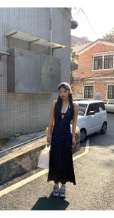 Navy Halterneck Flower Long Dress