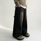 Light Washing Cargo Denim Wide Pants
