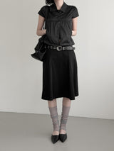 Cotton Gored Flare Midi Skirt