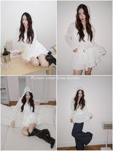 White Hood Pullover Belt One-Piece Dress Top