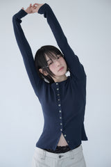 BUTTON RIBBED CARDIGAN NAVY