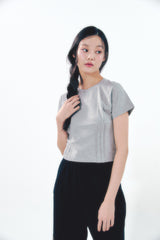 Heart Logo Shirring Detail Top Gray