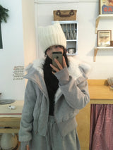 Fur zip-up set