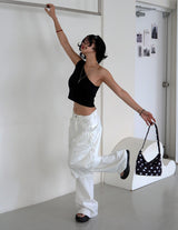 Two-block layered string wide pants