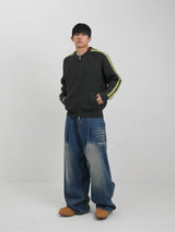 Pin-tuck cat washing medium blue denim