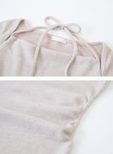 Halter Neck Ribbon Strap Off Shoulder Knit (3color)