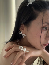 [92.5 silver] Pearl リボンピアス (2size)