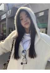 Formal oversized-fit hooded soft knit cardigan