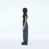 Curved Carpenter Crack Denim Pants Grey