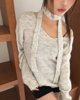 モアVネックルーズフィットロングニット