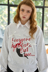CHARLOTTE CAT RIBBON SWEATSHIRT / WHITE-MELANGE