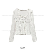 Ropi Pocket Cutting Sleeveless Cardigan Set