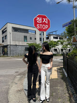 Unbuttoned off snap button slit short sleeve T (4 colors)