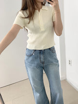 Loewe Ribbed Button Collar Short Sleeve Knit