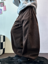 フリース🩷サイドピンタックロングワイドオーバーパンツ 💙🤎🩷🩶🖤5COLOR