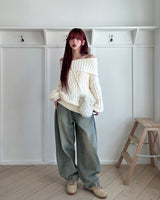 Verti Side Pintuck Balloon Denim Pants