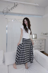 Black Checkered Unbalanced Long Skirt