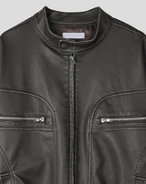 Gross cut washed leather jacket