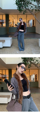 Batwing Fur No Collar Knit Cardigan