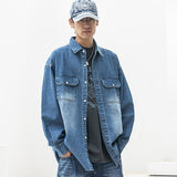 リラックスウォッシュドデニムポケットロングシャツ MSFST001-BL
