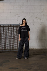 Lettering Oversized One-Shoulder T-Shirt - Black