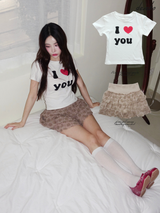 アイラブユー タイトラウンドスパンデックス半袖Tシャツ