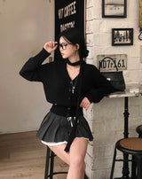 [BELLIDE MADE] Metallic charm V-neck cardigan with tie