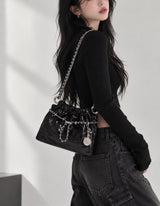 Quilted Chain Ruched Bucket Shoulder Bag