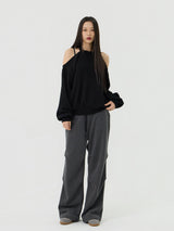 Chin Non-Obi Low-Rise Pants, Charcoal