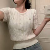 [BELLIDE MADE] Horin Cable Round Short Sleeve Knitwear