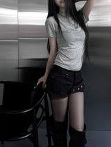 mock neck shirring short sleeve (3color)