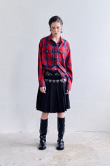シルバーボタンチェックシャツ RED